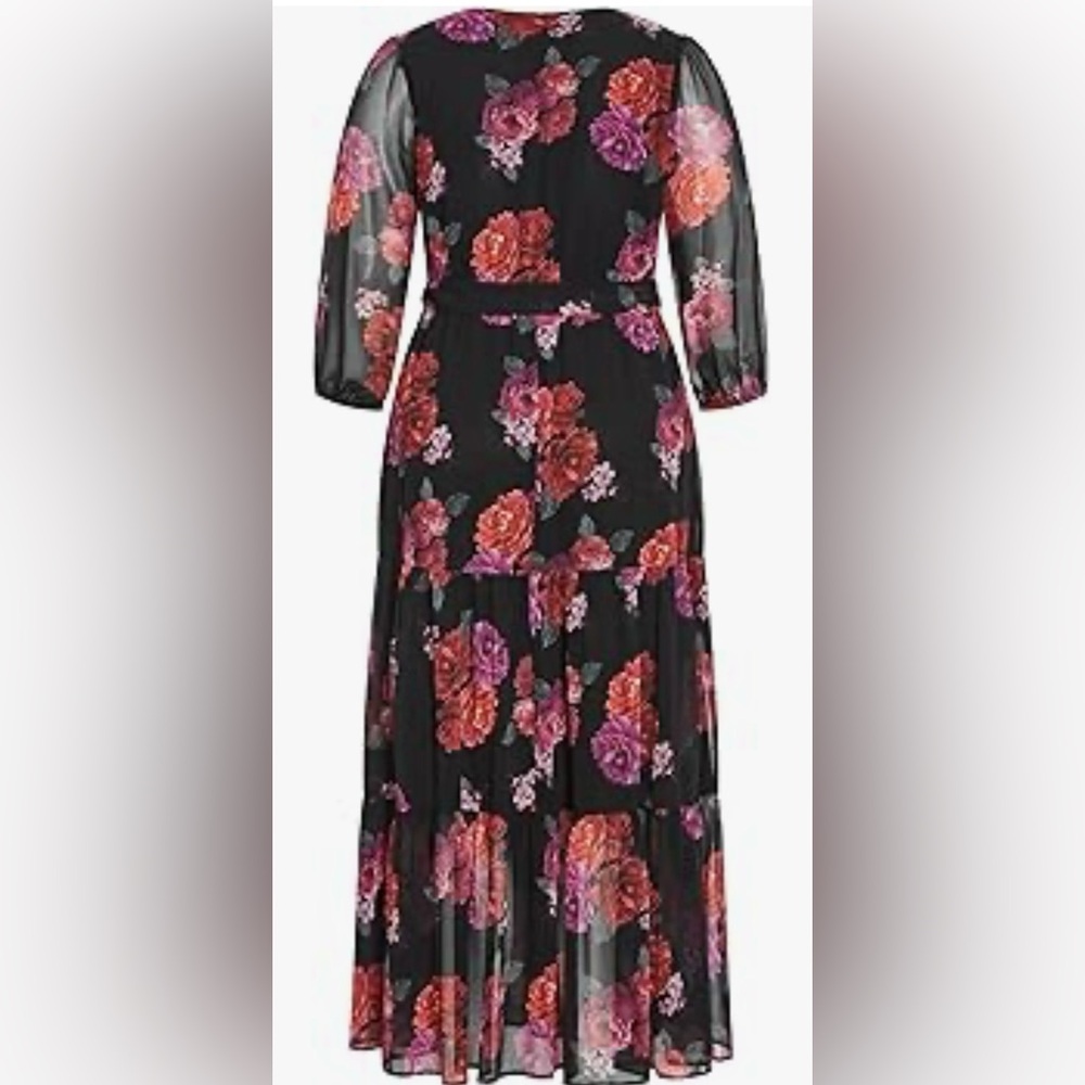 City Chic Black and Pink Floral Long Sleeve Dress - Picture 4 of 7